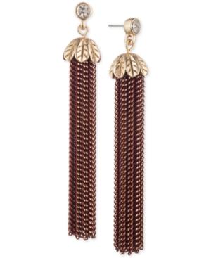 Lonna & Lilly Two-tone Crystal & Chain Tassel Linear Drop Earrings