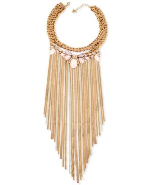 Guess Tri-tone Multi-stone Chain Fringe Statement Necklace