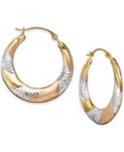Tri-tone Textured Hoop Earrings In 10k Gold