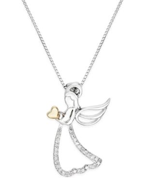Angel Adjustable Pendant Necklace With Diamond Accents In Sterling Silver With 14k Gold Accent