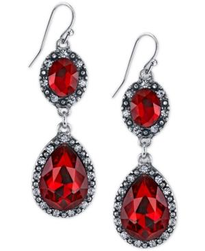 2028 Silver-tone Crimson Stone Double Drop Earrings