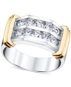 Men's Diamond Two Row Band (1 Ct. T.w.) In 10k White Gold With 14k Gold Accents