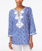 Charter Club Petite Printed Embroidered Tunic, Only At Macy's