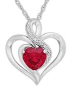 Ruby (1-1/6 Ct. T.w.) & Diamond Accent Heart Pendant Necklace In Sterling Silver
