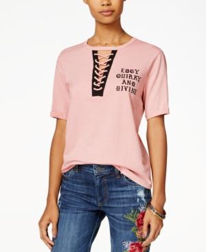 Hybrid Juniors' Lace-up Graphic T-shirt