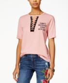 Hybrid Juniors' Lace-up Graphic T-shirt