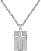 Men's Diamond Accent Raised Cross Pendant Necklace In Stainless Steel