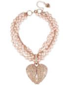 Betsey Johnson Rose Gold-tone Pave & Imitation Pearl Winged Heart Pendant Torsade Necklace, 17 + 3 Extender
