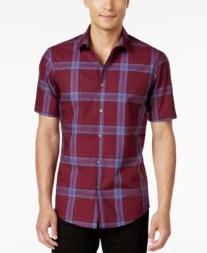 Alfani Men's Big And Tall Slim Fit Short-sleeve Plaid Shirt, Only At Macy's