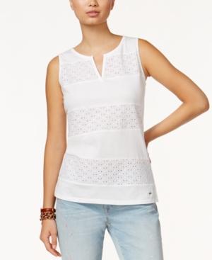 Tommy Hilfiger Harlie Eyelet-striped Sleeveless Top