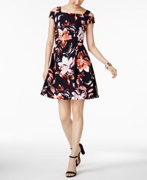 Vince Camuto Floral-print Cold-shoulder Dress