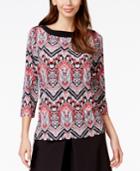 Alfred Dunner Printed Button-shoulder Top