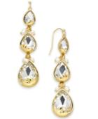 I.n.c. Gold-tone Crystal & Imitation Pearl Triple Drop Earrings, Created For Macy's