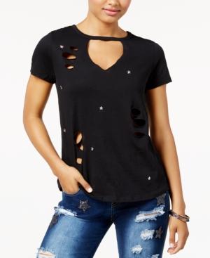 Rebellious One Juniors' Cutout Studded Star T-shirt