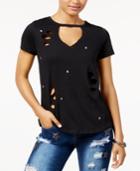 Rebellious One Juniors' Cutout Studded Star T-shirt