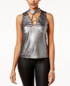 Lily Black Juniors' Metallic Cutout Halter Top