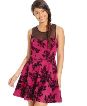Trixxi Juniors' Illusion Flocked Fit-and-flare Dress