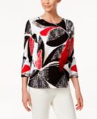 Alfred Dunner Petite Embellished Cotton Printed Sweater