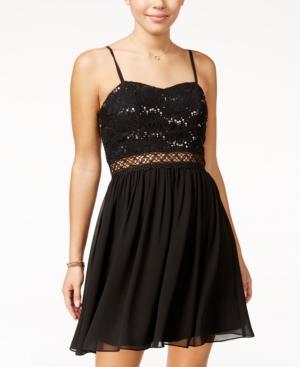 Bcx Juniors' Sequined Lace Fit & Flare Dress