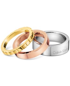 Calvin Klein Wonder Set Of 3 Tri-tone Pvd Stainless Steel Stackable Rings Kj5mdr300106
