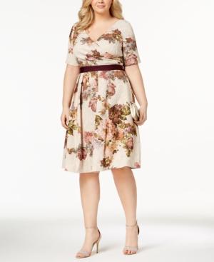 Adrianna Papell Plus Size Glitter Floral-print Dress