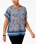 Jm Collection Printed Butterfly-sleeve Top, Created For Macy's
