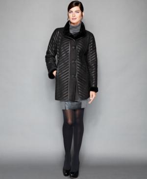 The Fur Vault Shearling Chevron-stripe Coat