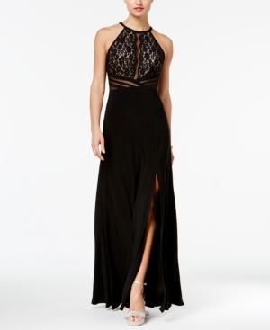 Morgan & Company Juniors' Lace & Illusion Halter Gown