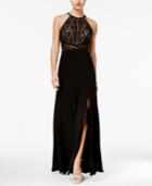 Morgan & Company Juniors' Lace & Illusion Halter Gown