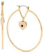 Bcbg Gold-tone Stone Heart Charm Hoop Earrings