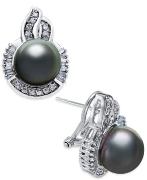 Cultured Tahitian Pearl (10mm) And Diamond (5/8 Ct. T.w.) Stud Earrings In 14k White Gold