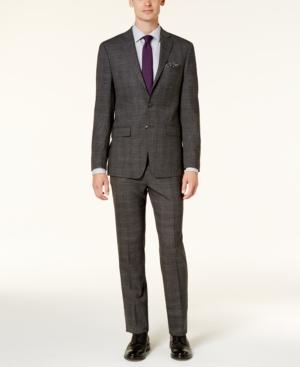 Calvin Klein Men's Extra Slim-fit Black & White Tonal Plaid Suit