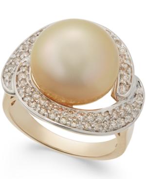 Cultured Golden South Sea Pearl (13mm) And Diamond Ring (5/8 Ct. T.w.) In 14k Gold