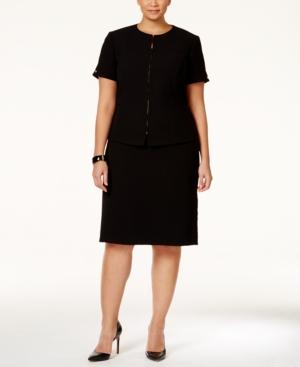 Tahari Asl Plus Size Collarless Crepe Skirt Suit