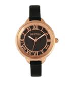 Bertha Quartz Madison Collection Black And Rose Gold Leather Watch 36mm