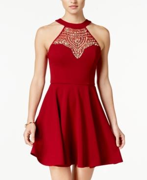 B Darlin Juniors' Embellished Illusion Fit & Flare Dress, A Macy's Exclusive Style