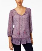 Style & Co Floral-print Ruffle-hem Top, Only At Macy's