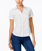 Karen Scott Petite Eyelet Short-sleeve Shirt, Only At Macy's