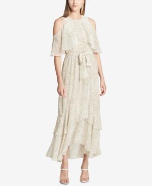 Calvin Klein Cold-shoulder Flounce-trim Maxi Dress