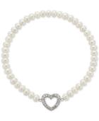 Cultured Freshwater Pearl (5mm) & White Topaz (5/8 Ct. T.w.) Heart Stretch Bracelet In Sterling Silver