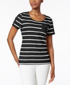 Karen Scott Striped Pocketed Active Top, Created For Macy's