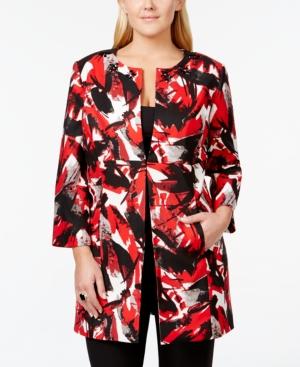 Kasper Plus Size Beaded Abstract-print Long Jacket