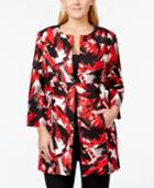 Kasper Plus Size Beaded Abstract-print Long Jacket