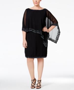 J Kara Plus Size Beaded Cape Dress
