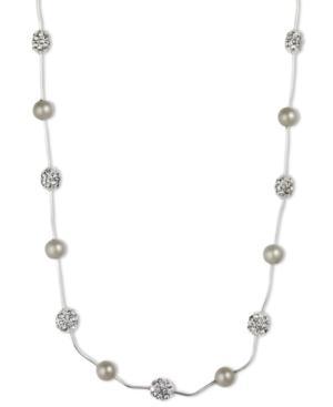 Anne Klein Silver-tone Crystal Imitation Pearl Strand Necklace
