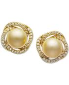 Cultured Golden South Sea Pearl (9mm) & Diamond (3/8 Ct. T.w.) Stud Earrings In 14k Gold