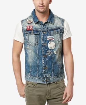 Buffalo David Bitton Men's Joey Embroidered-patch Denim Cotton Vest