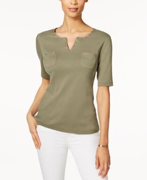 Karen Scott Cotton Studded Top, Only At Macy's