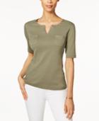 Karen Scott Cotton Studded Top, Only At Macy's