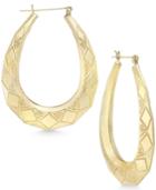Patterned Oval Hoop Earrings In 10k Gold